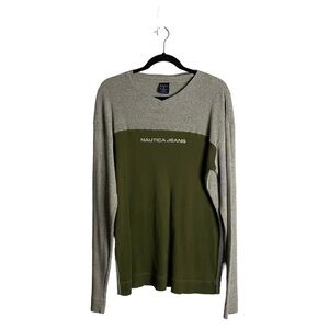 Nautica Jeans Men's Gray/Green Long Sleeve Ribbed Shirt